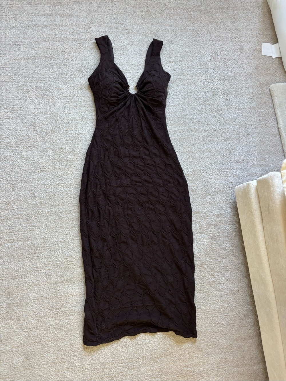 Siena Studio Black Textured Midi Dress with Front Ring